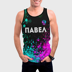 Майка-безрукавка мужская Павел и неоновый герб России посередине, цвет: 3D-черный — фото 2