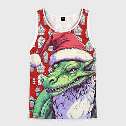 Майка-безрукавка мужская Большой зеленый новогодний дракон, цвет: 3D-белый