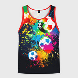 Майка-безрукавка мужская Разноцветные футбольные мячи, цвет: 3D-красный