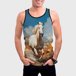 Майка-безрукавка мужская Белая лошадь скачет в поле, цвет: 3D-черный — фото 2