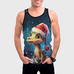 Майка-безрукавка мужская Дракон в новогодней шапочке, цвет: 3D-черный — фото 2