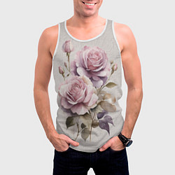 Майка-безрукавка мужская Нежные розовые розы на стене, цвет: 3D-белый — фото 2