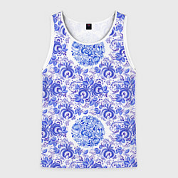 Майка-безрукавка мужская Новогодняя гжель роспись, цвет: 3D-белый