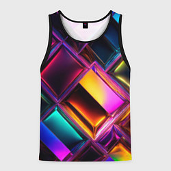 Майка-безрукавка мужская Цветные стеклянные блоки - неоновый геометричный у, цвет: 3D-черный