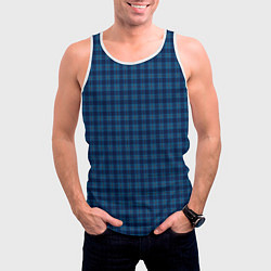 Майка-безрукавка мужская Тёмно-синий клетчатый, цвет: 3D-белый — фото 2
