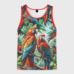 Майка-безрукавка мужская Попугаи Ара - тропики джунгли, цвет: 3D-красный