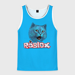 Майка-безрукавка мужская Roblox синий кот, цвет: 3D-белый