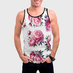 Майка-безрукавка мужская Розовые цветы пиона, цвет: 3D-черный — фото 2