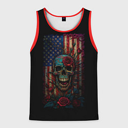 Майка-безрукавка мужская Skull - USA, цвет: 3D-красный