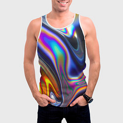 Майка-безрукавка мужская Жидкая голографическая бензиновая абстракция, цвет: 3D-белый — фото 2