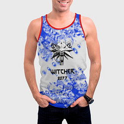 Майка-безрукавка мужская Ведьмак 2077 краски голубые, цвет: 3D-красный — фото 2