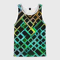 Мужская майка без рукавов Жёлто-синие квадраты на чёрном фоне