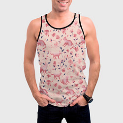 Майка-безрукавка мужская Розовый паттерн с цветами и котиками, цвет: 3D-черный — фото 2