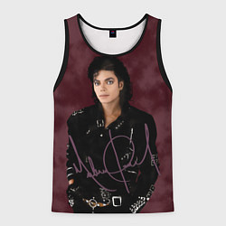 Майка-безрукавка мужская Michael Jackson на бордовом фоне, цвет: 3D-черный
