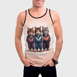 Майка-безрукавка мужская Три полосатых кота в спортивных костюмах пацана, цвет: 3D-черный — фото 2