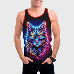 Майка-безрукавка мужская Суровый неоновый кот, цвет: 3D-красный — фото 2