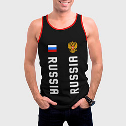 Майка-безрукавка мужская Россия три полоски на черном фоне, цвет: 3D-красный — фото 2