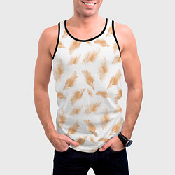 Майка-безрукавка мужская Бежевые перья на белом фоне, цвет: 3D-черный — фото 2