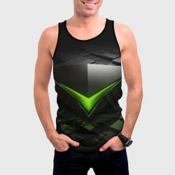 Майка-безрукавка мужская Зеленая яркая плашка на черном абстракция, цвет: 3D-черный — фото 2