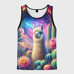 Майка-безрукавка мужская Альпака в кактусах и портал, цвет: 3D-черный