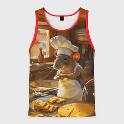 Майка-безрукавка мужская Крыса повар готовит на кухне, цвет: 3D-красный