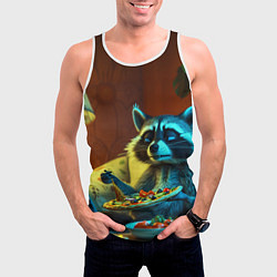 Майка-безрукавка мужская Сонный енот с пиццей на диване, цвет: 3D-белый — фото 2