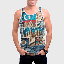 Майка-безрукавка мужская Пэчворк джинсы в Азербайджане, цвет: 3D-белый — фото 2
