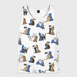 Мужская майка без рукавов Котики и шахматы белый