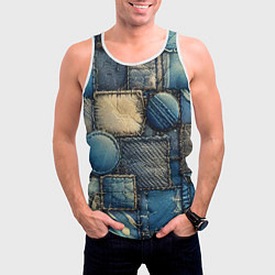 Майка-безрукавка мужская Denim patchwork - ai art, цвет: 3D-белый — фото 2