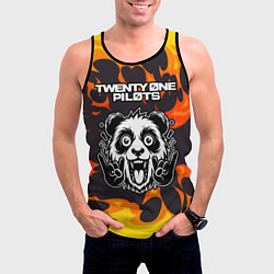 Майка-безрукавка мужская Twenty One Pilots рок панда и огонь, цвет: 3D-черный — фото 2