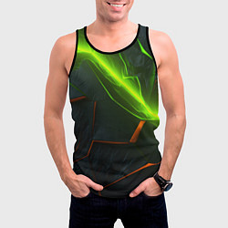 Майка-безрукавка мужская Green neon abstract geometry, цвет: 3D-черный — фото 2