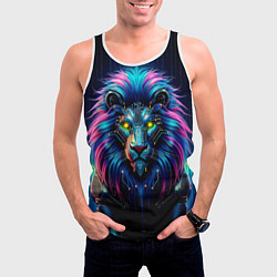 Майка-безрукавка мужская Неоновый лев в стиле киберпанк, цвет: 3D-белый — фото 2