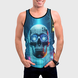 Майка-безрукавка мужская Cyber skull - neon glow ai art, цвет: 3D-черный — фото 2