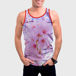 Майка-безрукавка мужская Цветущая сакура на голубом фоне, цвет: 3D-красный — фото 2