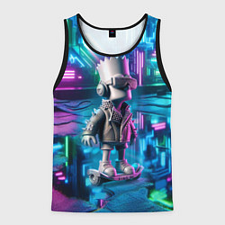 Майка-безрукавка мужская Необычный Барт Симпсон в ночном неоновом городе, цвет: 3D-черный