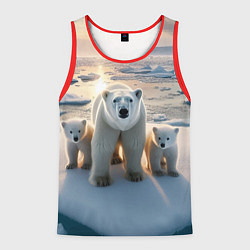 Майка-безрукавка мужская Polar bear with her cubs - ai art, цвет: 3D-красный