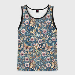 Мужская майка без рукавов Летний узор с цветами и бабочками