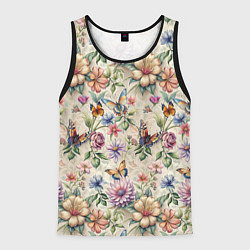 Мужская майка без рукавов Летний узор с цветами и бабочками