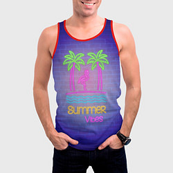 Майка-безрукавка мужская Неоновые пальмы и фламинго summer vibes, цвет: 3D-красный — фото 2