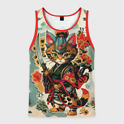 Майка-безрукавка мужская Якудза самурай кот с мечом, цвет: 3D-красный