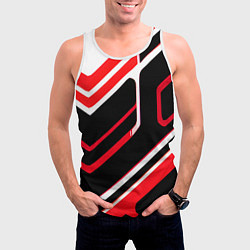 Майка-безрукавка мужская Бело-красные линии на чёрном фоне, цвет: 3D-белый — фото 2