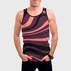 Майка-безрукавка мужская Сливовый абстрактные волнистые полосы, цвет: 3D-черный — фото 2