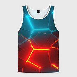 Мужская майка без рукавов Голубые и красные неоновые плиты в разломе