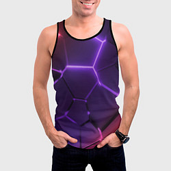 Майка-безрукавка мужская Красно-фиолетовые неоновые плиты в разломе, цвет: 3D-черный — фото 2