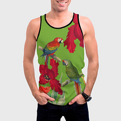 Майка-безрукавка мужская Попугаи среди цветов, цвет: 3D-черный — фото 2