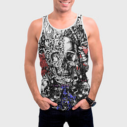 Майка-безрукавка мужская Череп и скелеты на фоне флага России, цвет: 3D-белый — фото 2