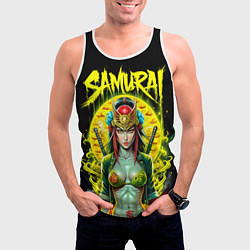 Майка-безрукавка мужская Девушка sexy самурай на черном фоне, цвет: 3D-белый — фото 2