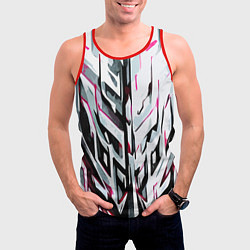 Майка-безрукавка мужская Хаотичная красно-белая абстракция, цвет: 3D-красный — фото 2
