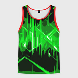 Мужская майка без рукавов Зелёная агрессивная абстракция на чёрном фоне