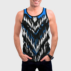 Майка-безрукавка мужская Абстрактные бело-синие шипы, цвет: 3D-черный — фото 2